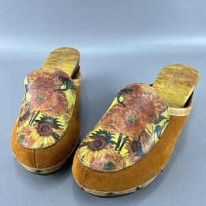 Icon Wearable Art Womens 6 Clogs Mules Clog Wedge Floral Boho Sun Flower Studded